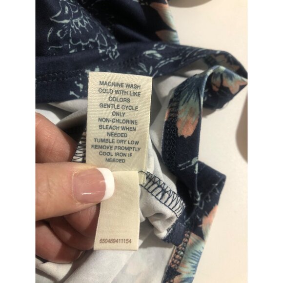 Mudd Dress Womens Size Large Navy Floral Deep Cut Double V-Neck Ladder Soft NEW - Picture 7 of 8